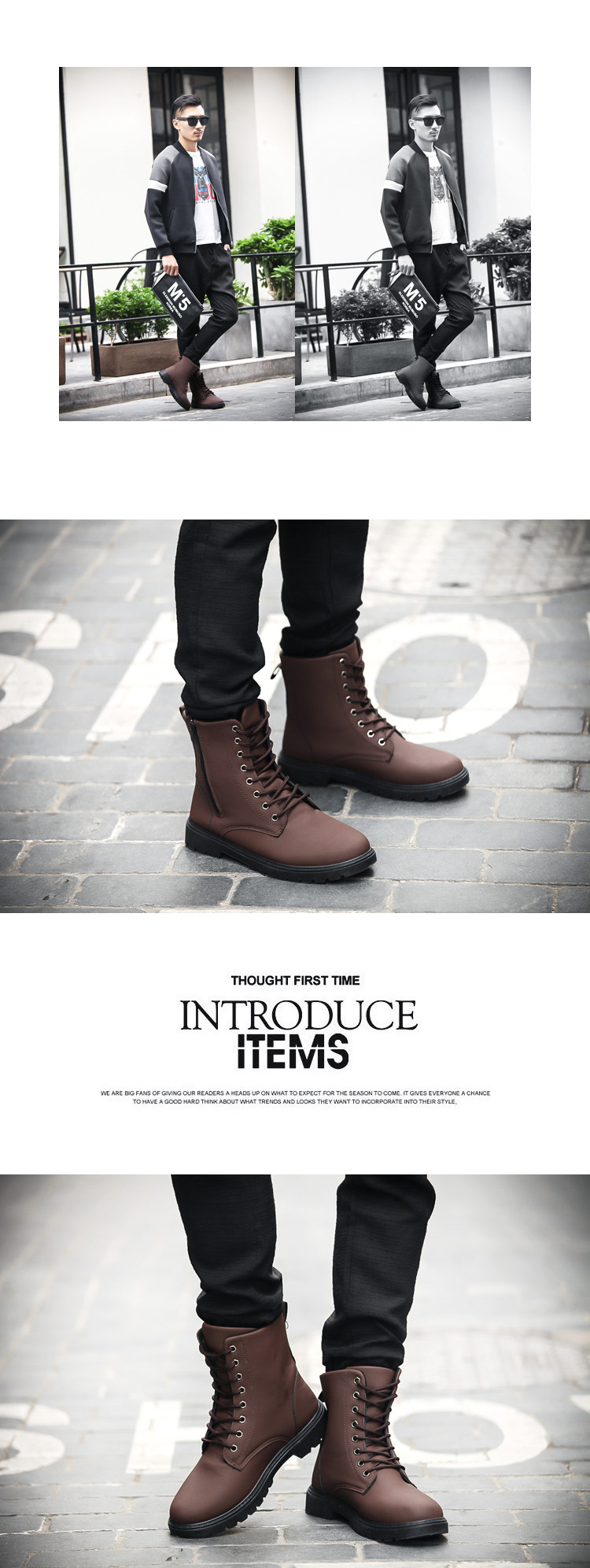 Autumn and Winter Zipper Wild High Casual Shoes Men Plus Velvet Boots