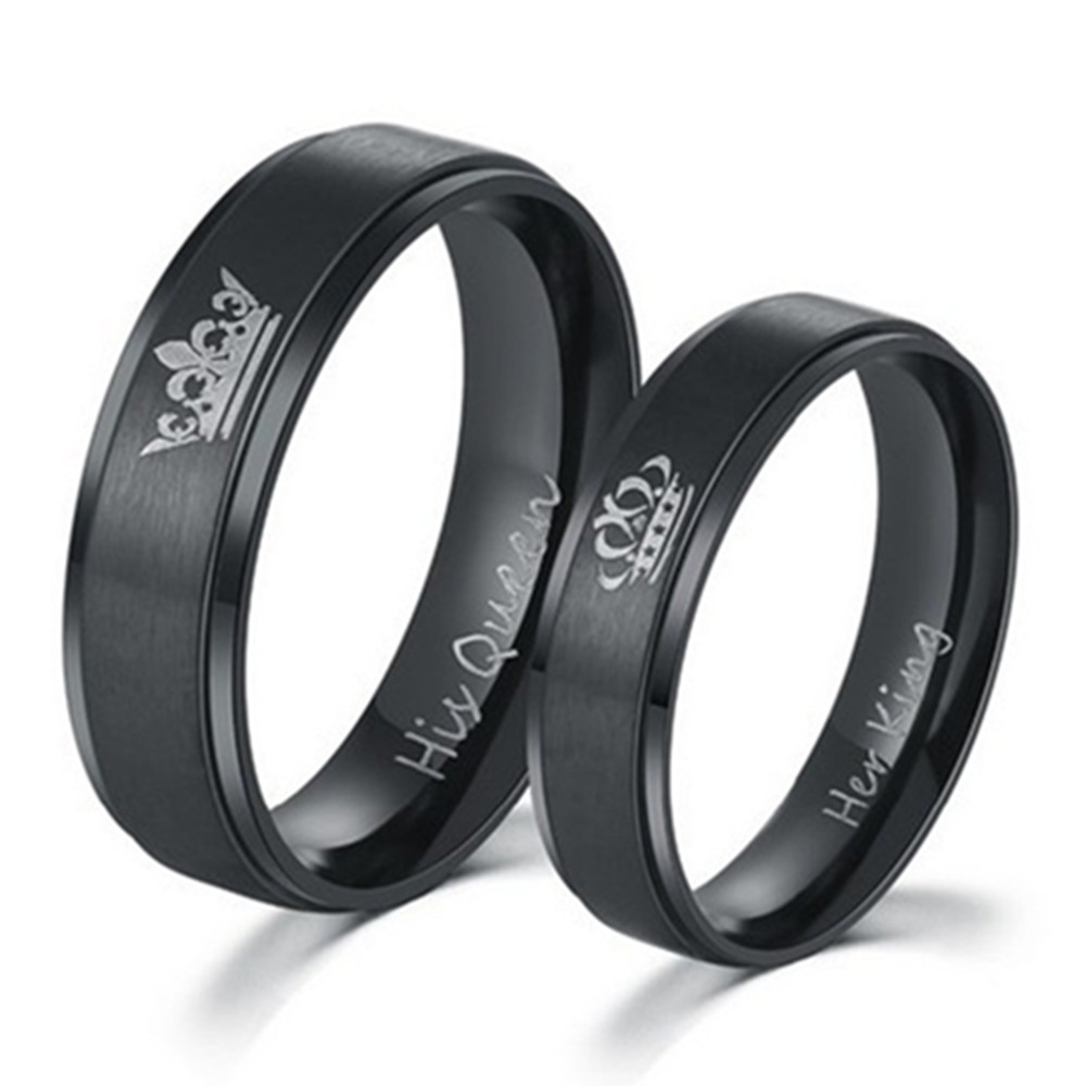 Fashion DIY Couple Jewelry Her King and His Queen Stainless Steel Wedding Rings for Women Men