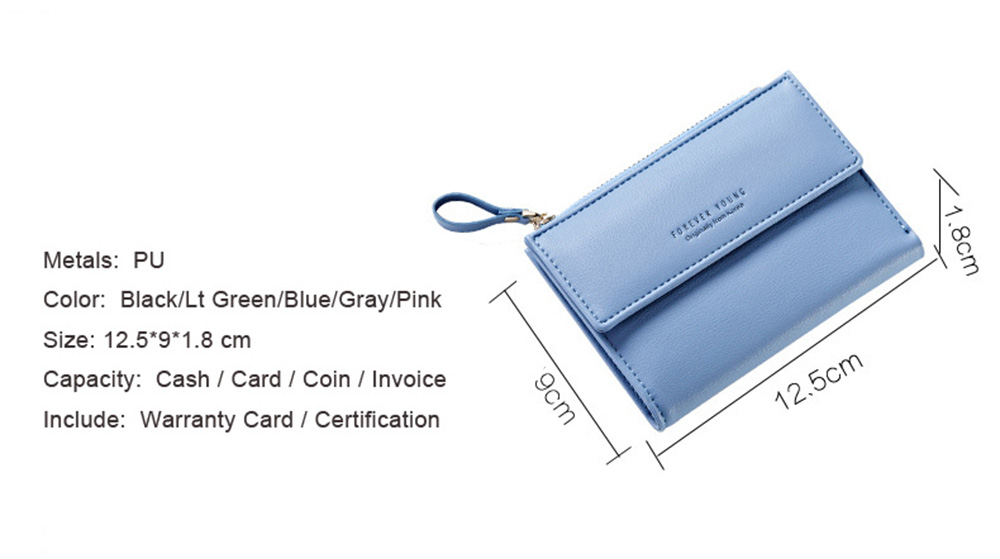 Zipper Short Standard Wallet Fashion PU Leather Solid Coin Card Purse Women Lady Clutch