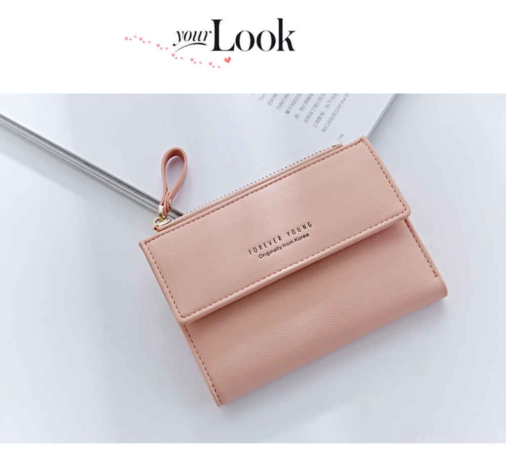 Zipper Short Standard Wallet Fashion PU Leather Solid Coin Card Purse Women Lady Clutch