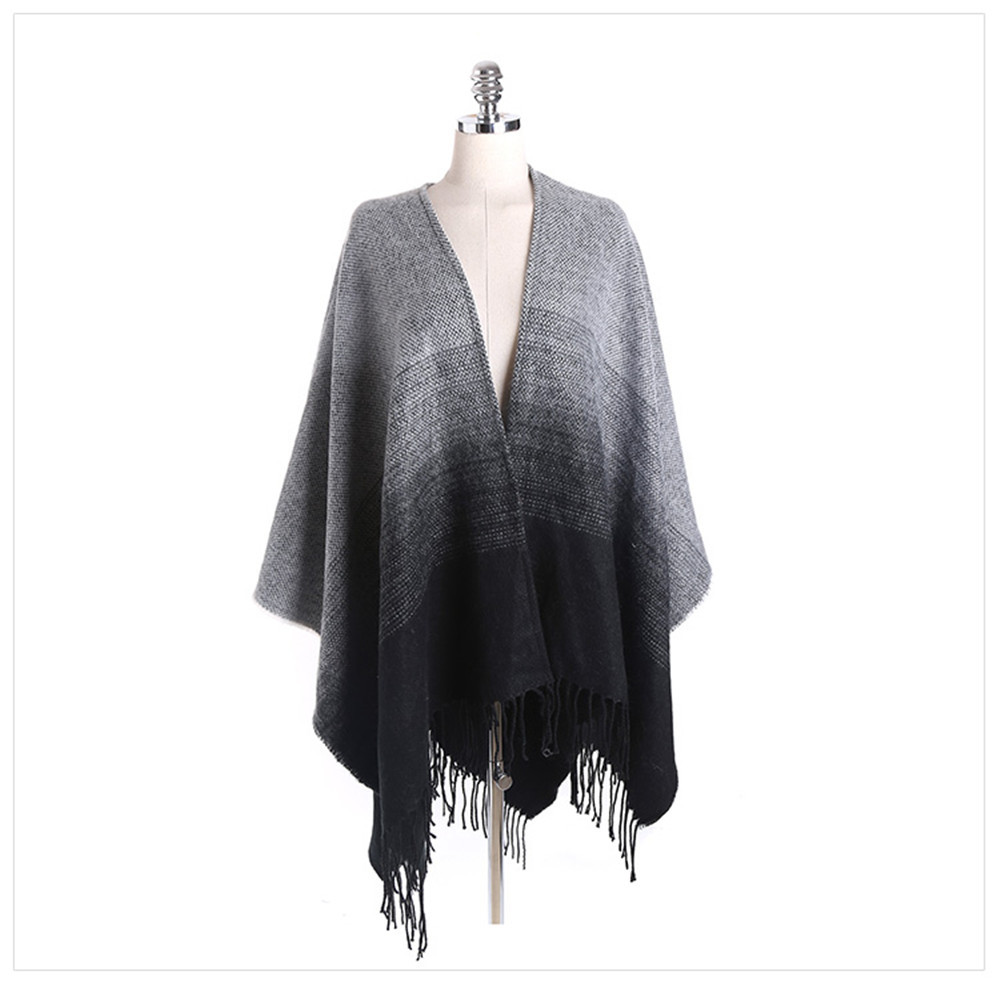 Black ash gradually discoloration of the ancient fringed Scarf Shawl