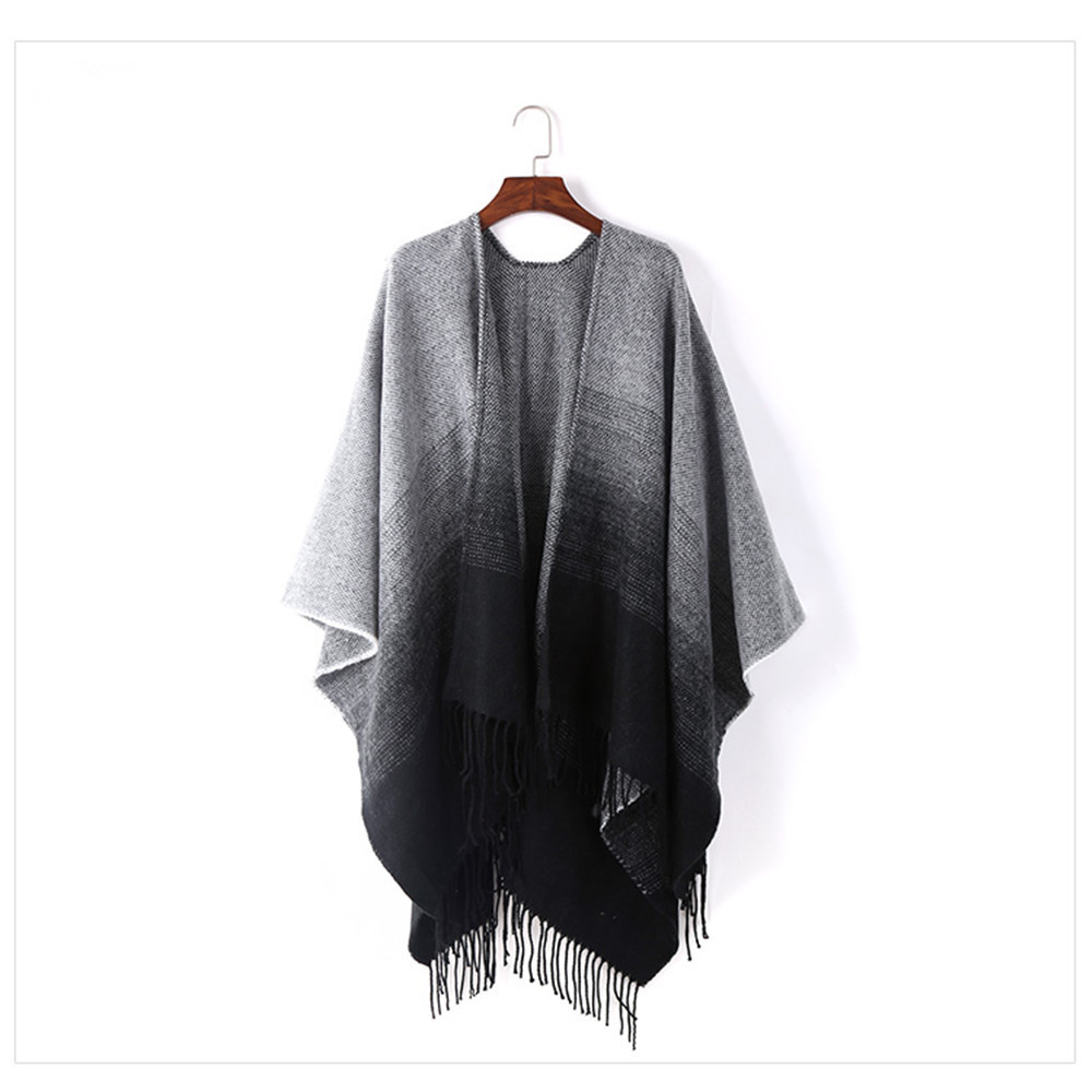 Black ash gradually discoloration of the ancient fringed Scarf Shawl