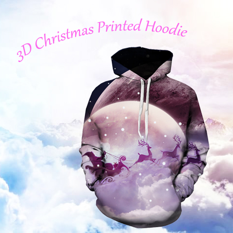 3D Moon Christmas Santa Print Pullover Hoodie