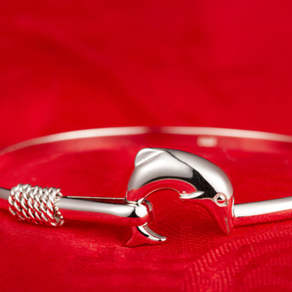 European Fashion Jewelry Solid Silver Dolphin Clasp Bangle Bracelet