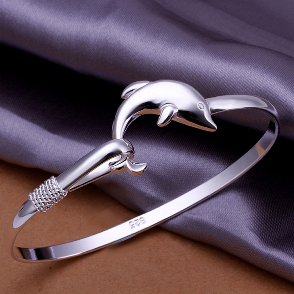 European Fashion Jewelry Solid Silver Dolphin Clasp Bangle Bracelet