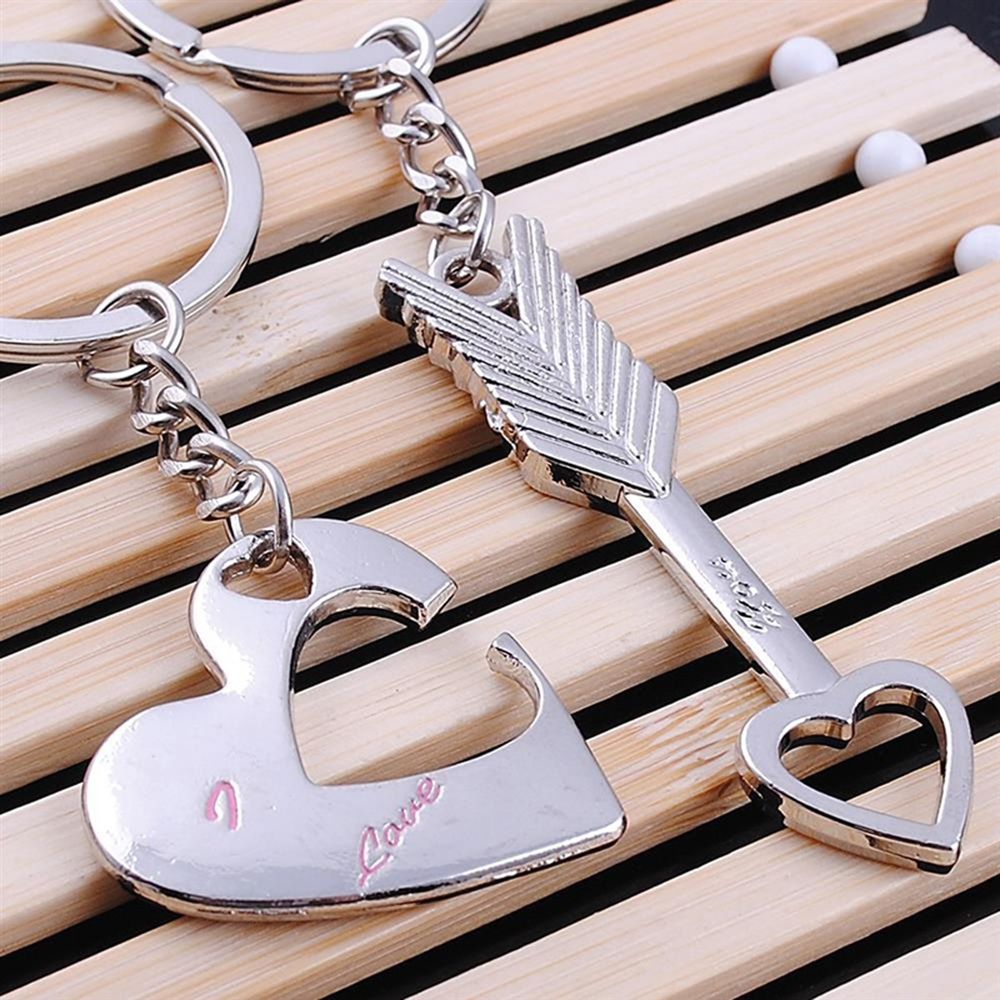 Arrow I Love You Heart & Key Couple Keychain Ring Keyring Keyfob Lover Gift