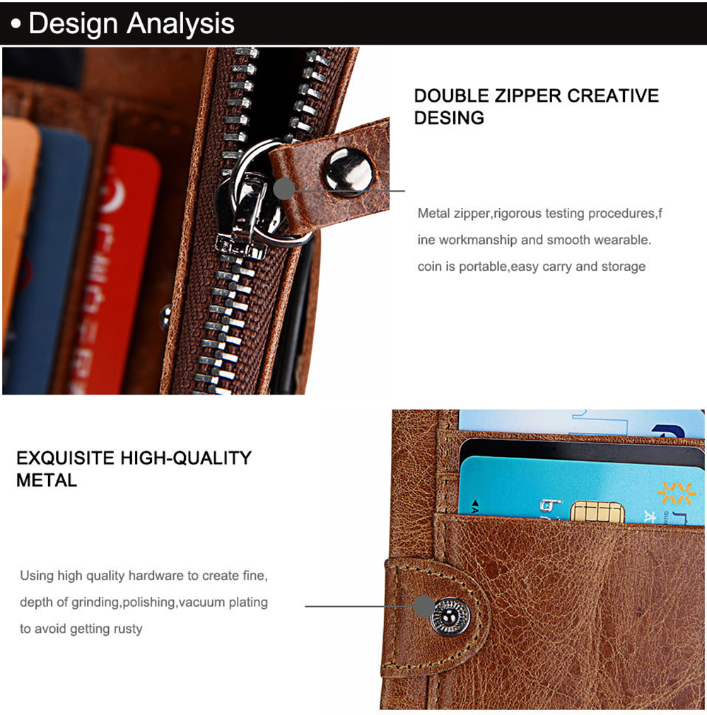 Crazy Horse Cowhide Genuine Leather Men Wallets Short Style Fashion Male Vintage Purse Clutch