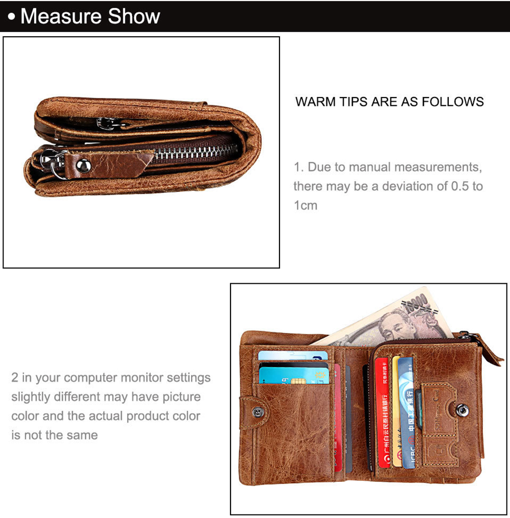 Crazy Horse Cowhide Genuine Leather Men Wallets Short Style Fashion Male Vintage Purse Clutch