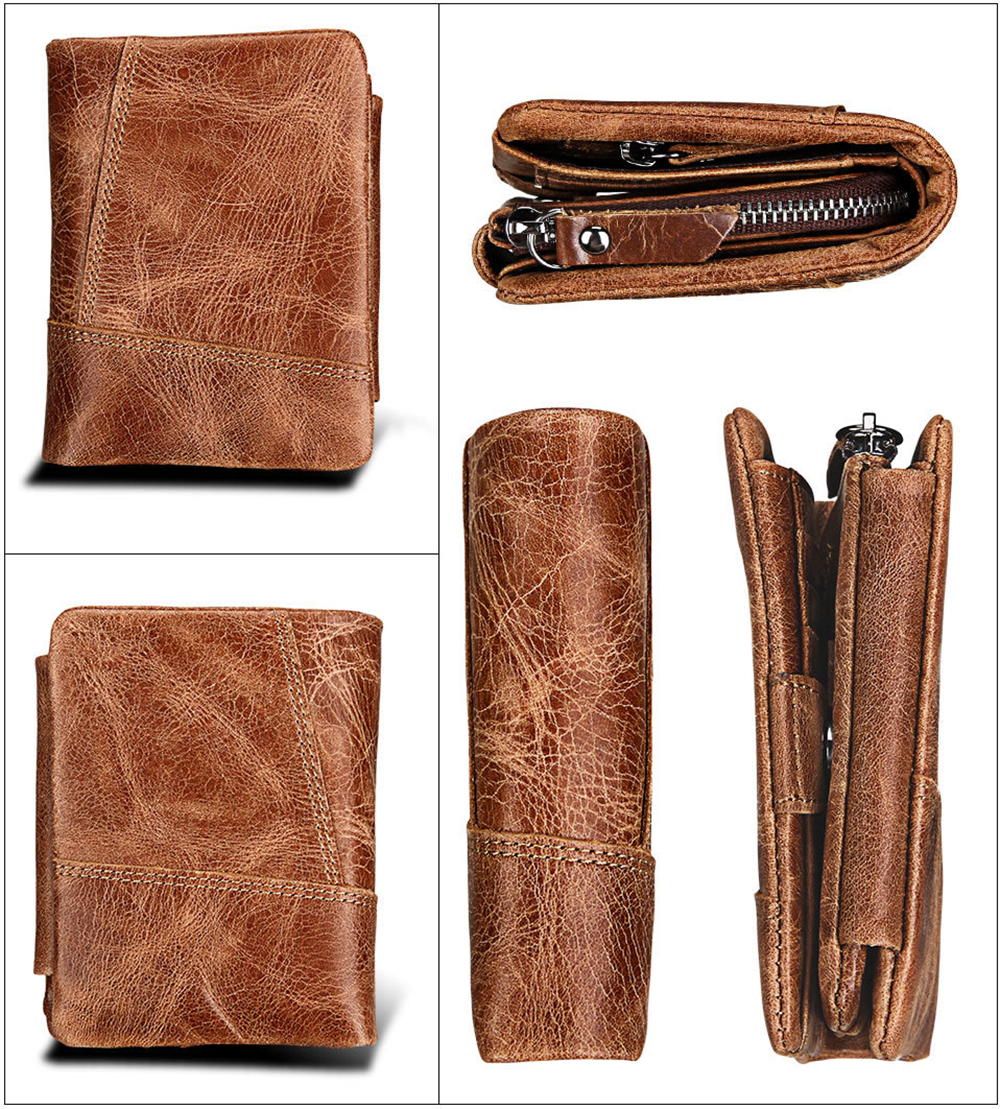 Crazy Horse Cowhide Genuine Leather Men Wallets Short Style Fashion Male Vintage Purse Clutch