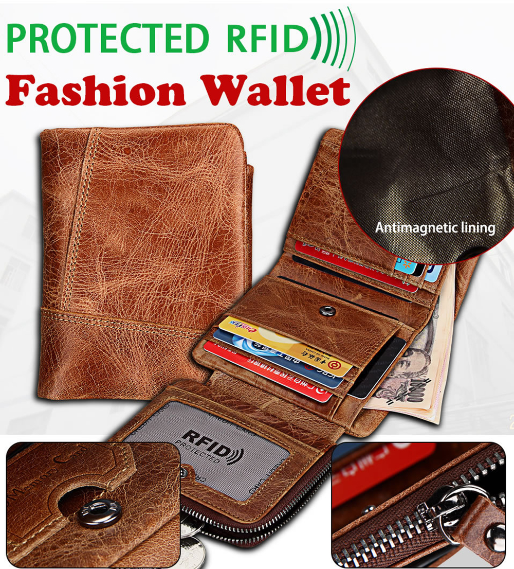 Crazy Horse Cowhide Genuine Leather Men Wallets Short Style Fashion Male Vintage Purse Clutch