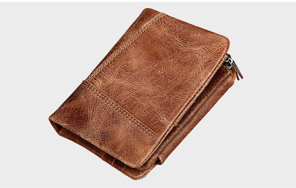 Crazy Horse Cowhide Genuine Leather Men Wallets Short Style Fashion Male Vintage Purse Clutch