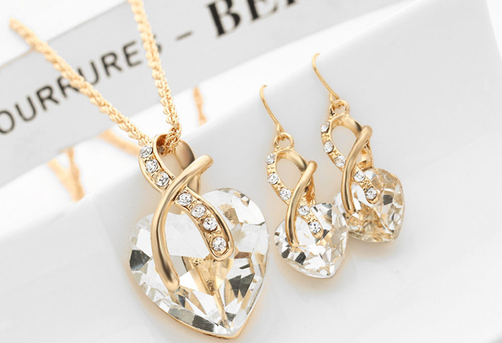 Luxury Crystal Earrings Necklace Jewelry Set