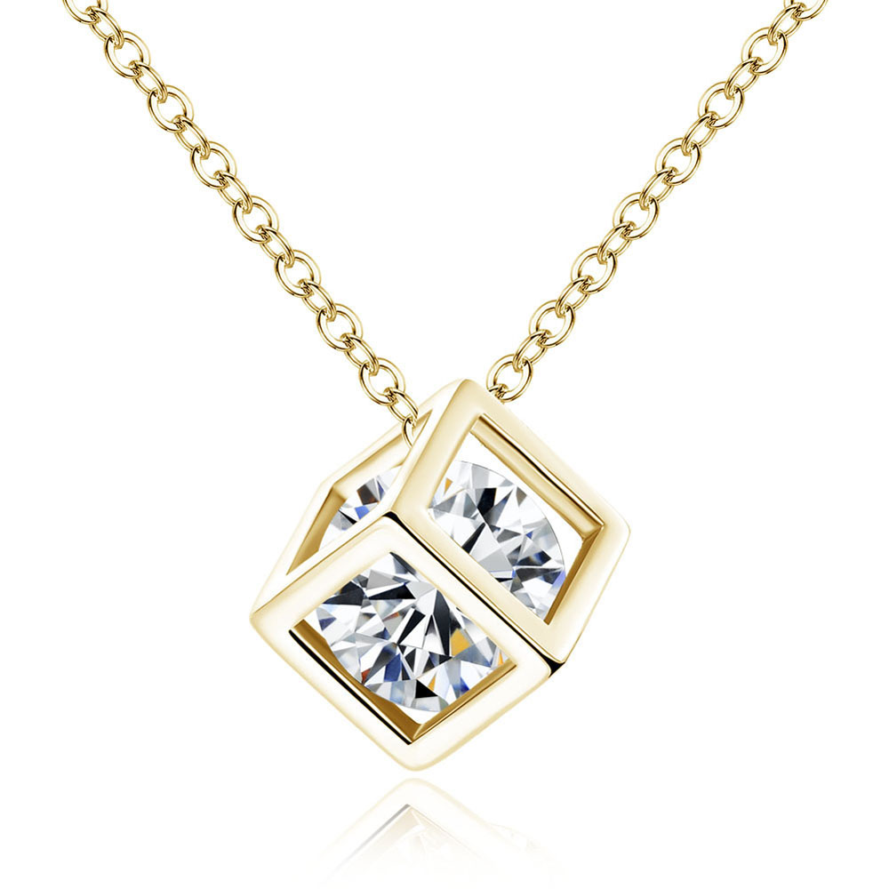 Diamond Square Cube Love Pendant Necklace Earrings 2 Pieces