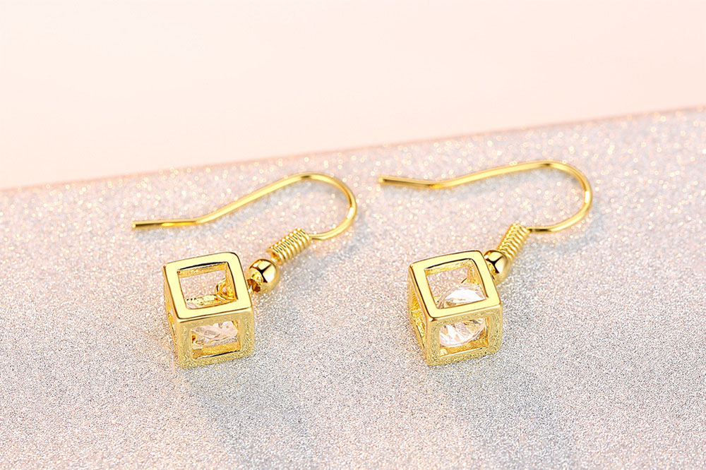 Diamond Square Cube Love Pendant Necklace Earrings 2 Pieces