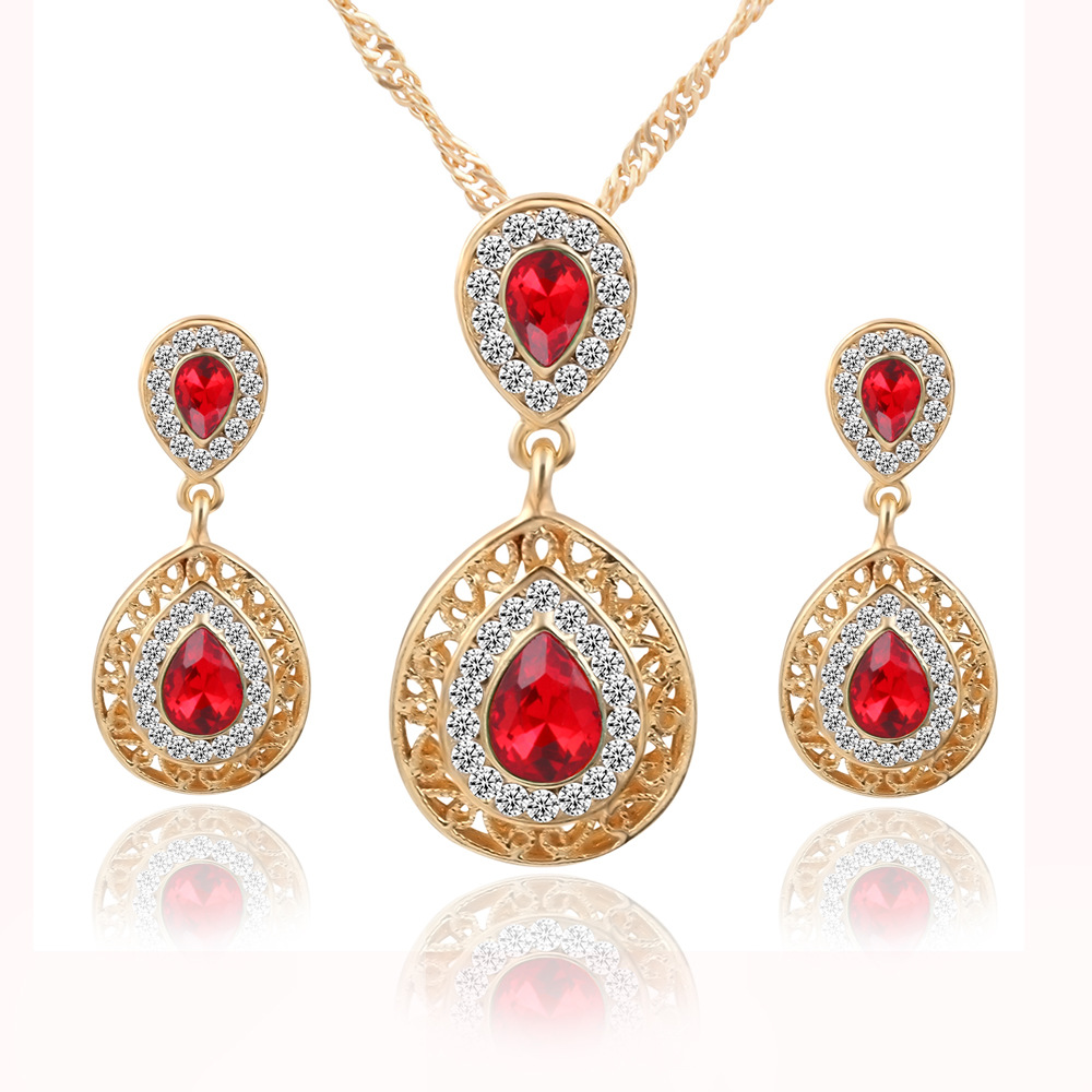 2PCS Necklace Crystal Earrings Water Drop Pendant Jewelry