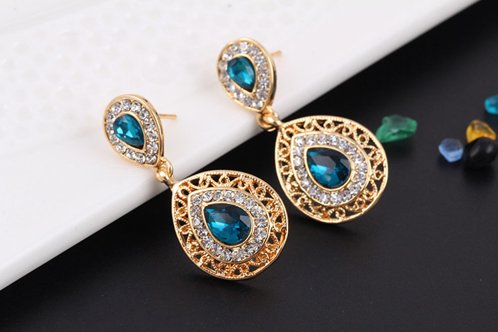 2PCS Necklace Crystal Earrings Water Drop Pendant Jewelry