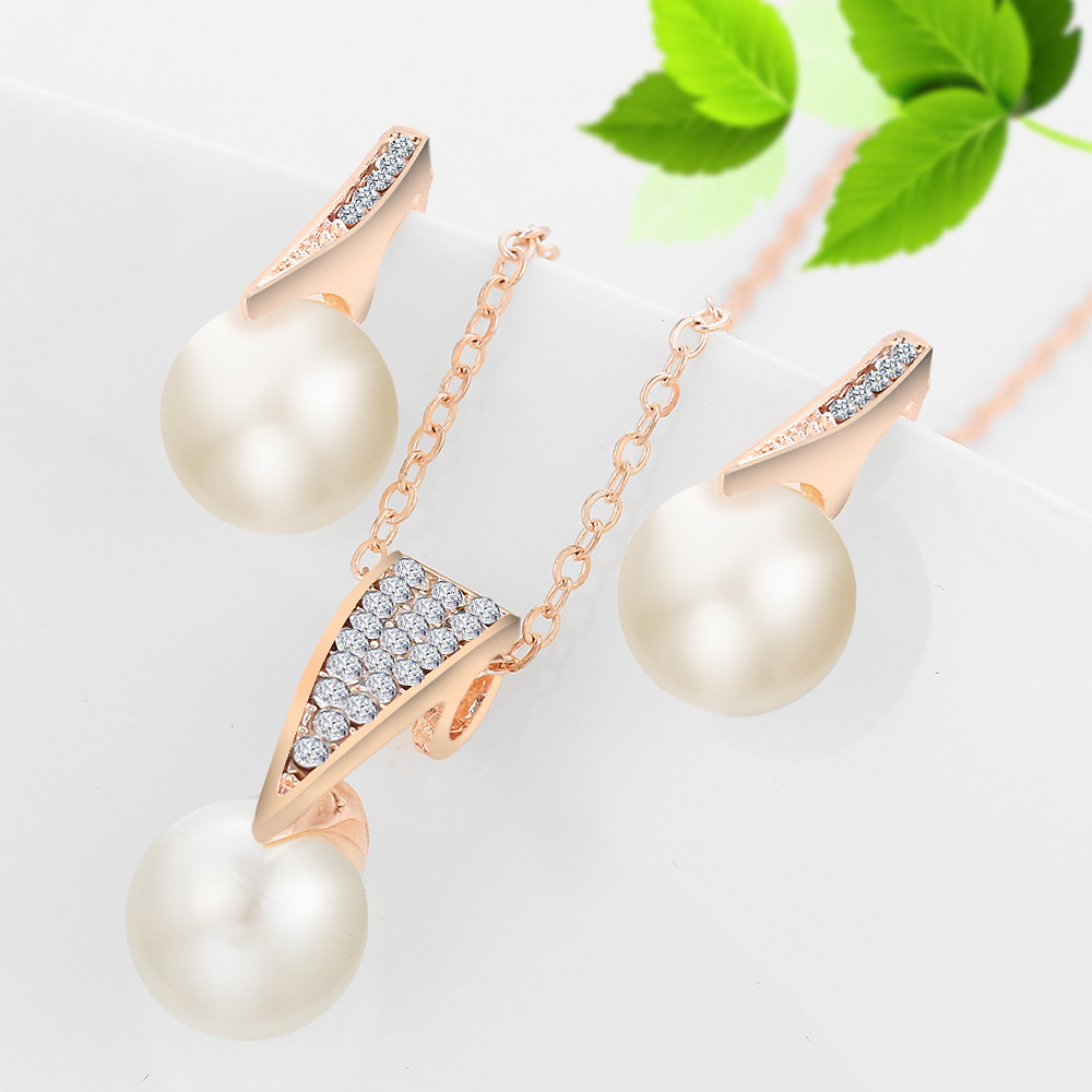 2PCS Luxury Diamond Crystal Earrings Necklace Jewelry Set