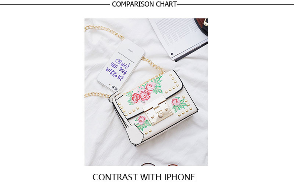 Women Embroidery Flower Shoulder Bag Designer PU Leather Fashion Ladies Rivet Messenger Bags