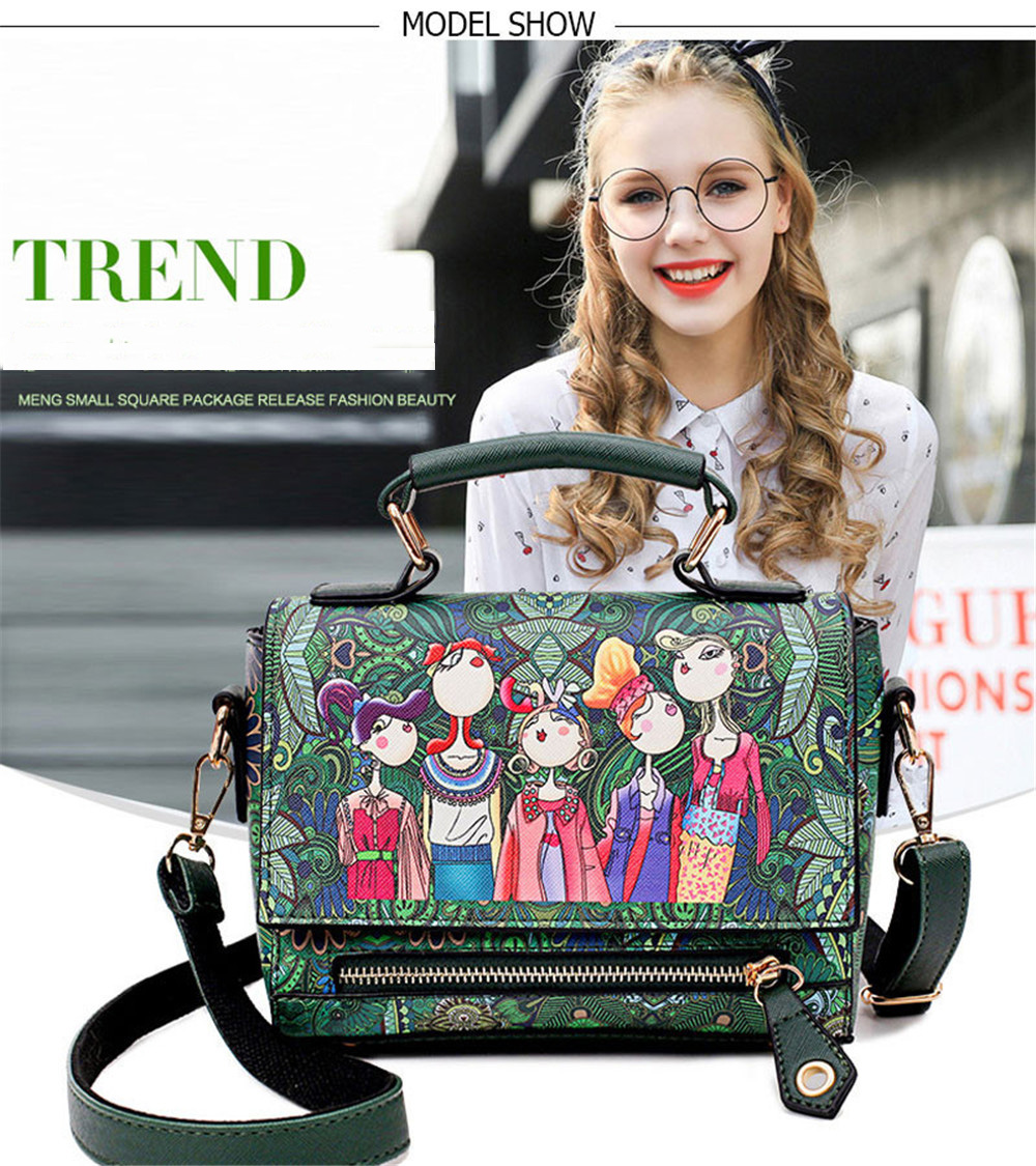 Fashion Women PU Leather Printing Messenger Bag Ladies Handbag Small Shoulder Bags