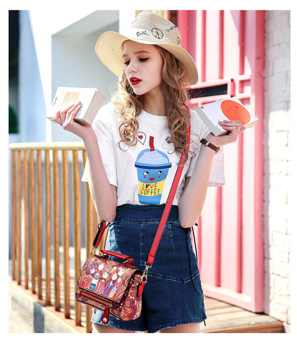 Fashion Women PU Leather Printing Messenger Bag Ladies Handbag Small Shoulder Bags