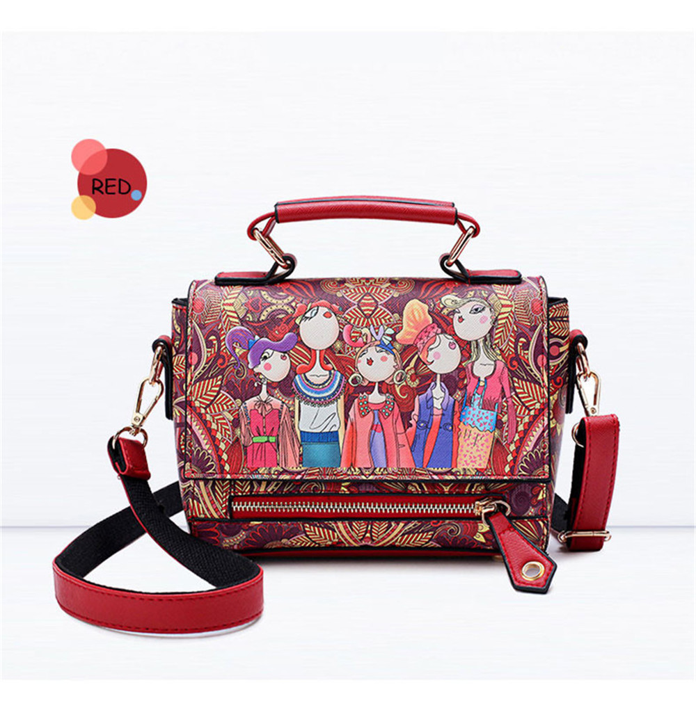 Fashion Women PU Leather Printing Messenger Bag Ladies Handbag Small Shoulder Bags