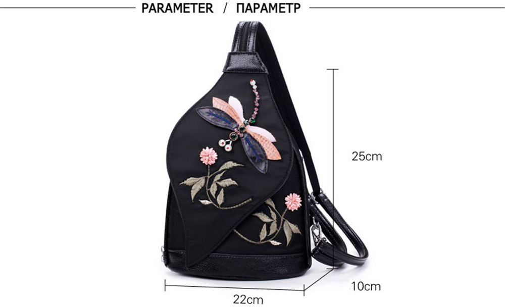 3D Diamond Dragonfly Women Shoulder Bag Embroidery Flower Ladies Backpacks School Bags For Girls