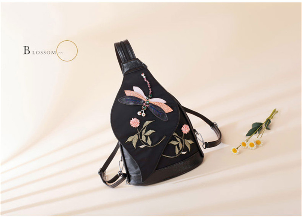 3D Diamond Dragonfly Women Shoulder Bag Embroidery Flower Ladies Backpacks School Bags For Girls