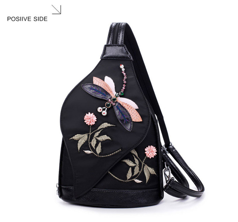 3D Diamond Dragonfly Women Shoulder Bag Embroidery Flower Ladies Backpacks School Bags For Girls