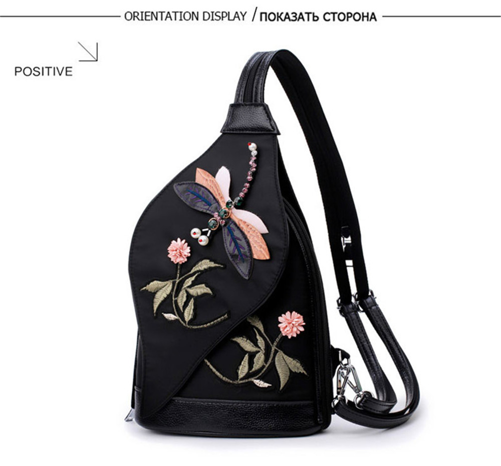 3D Diamond Dragonfly Women Shoulder Bag Embroidery Flower Ladies Backpacks School Bags For Girls