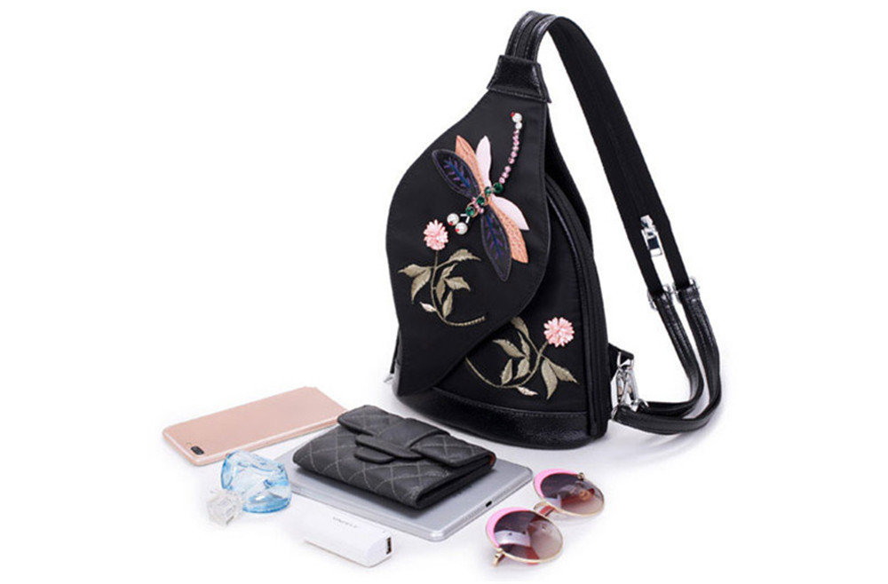 3D Diamond Dragonfly Women Shoulder Bag Embroidery Flower Ladies Backpacks School Bags For Girls