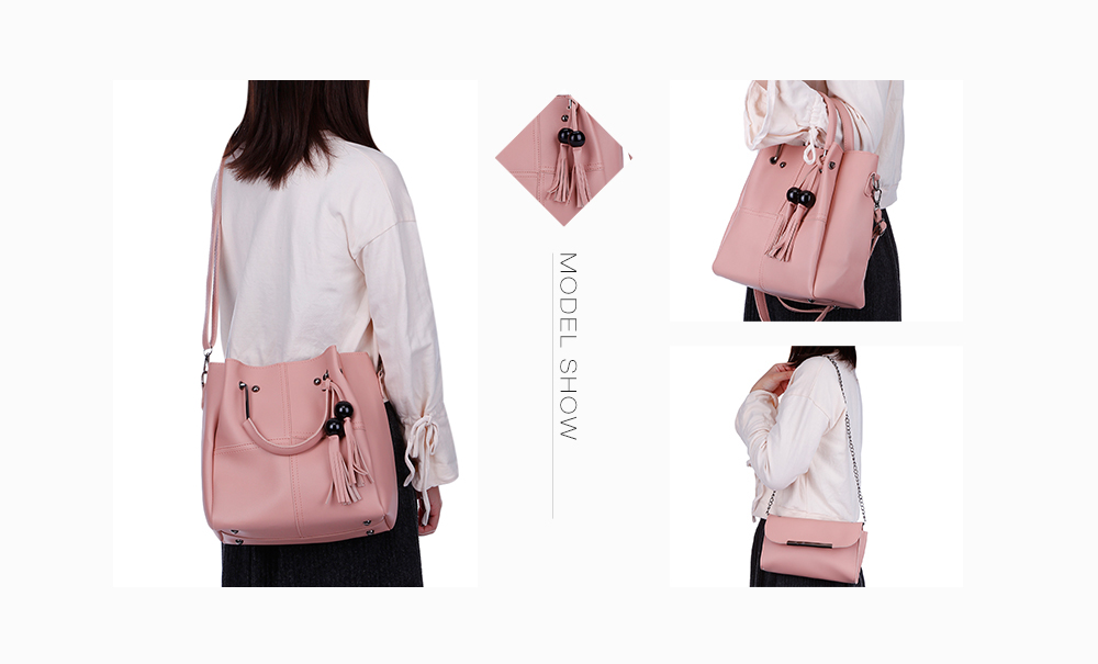 3pcs PU Leather Tassel Handbag Women Shoulder Crossbody Bag Card Holder