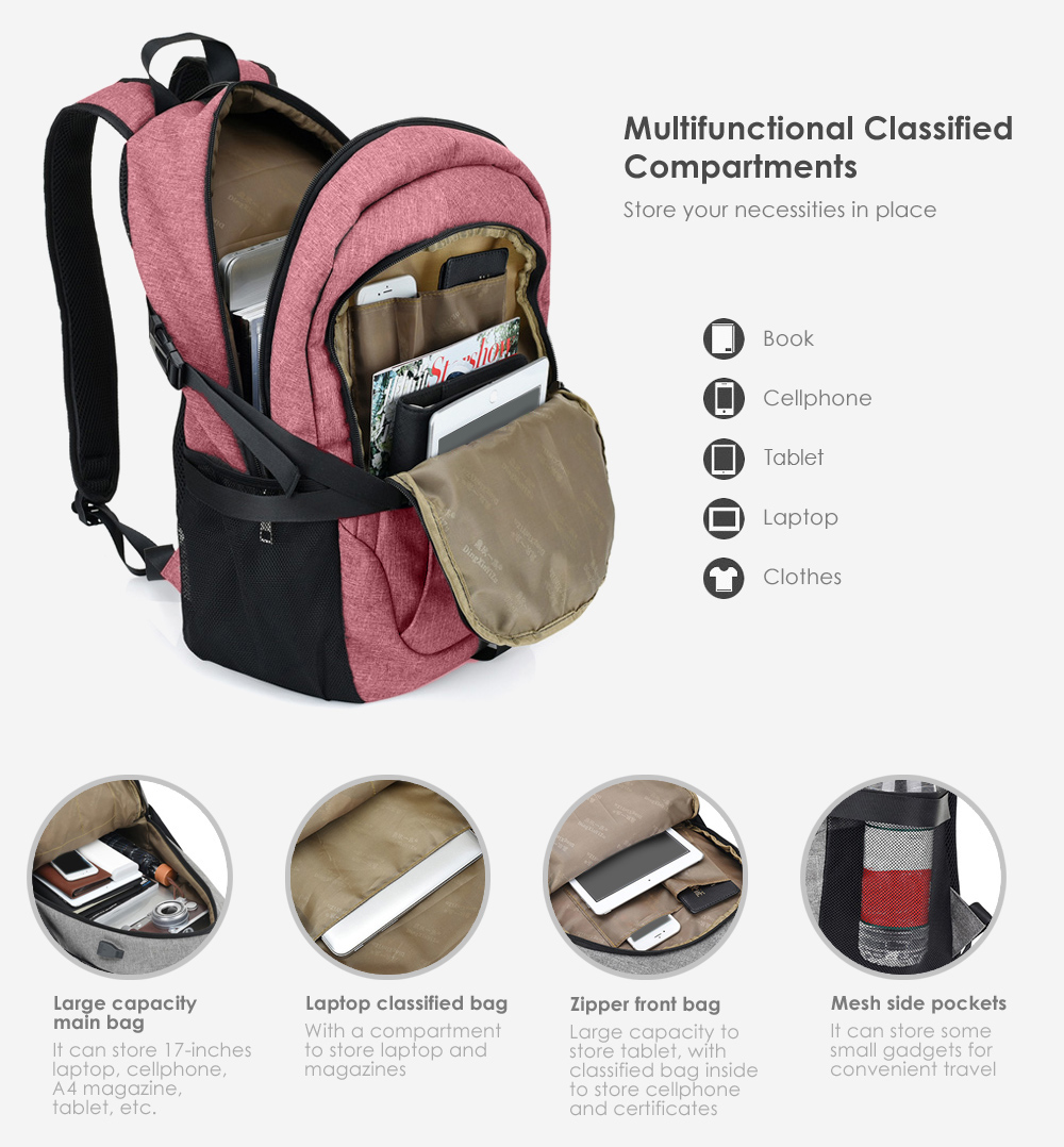 Men Canvas Casual Travel Backpack with USB Charge Port