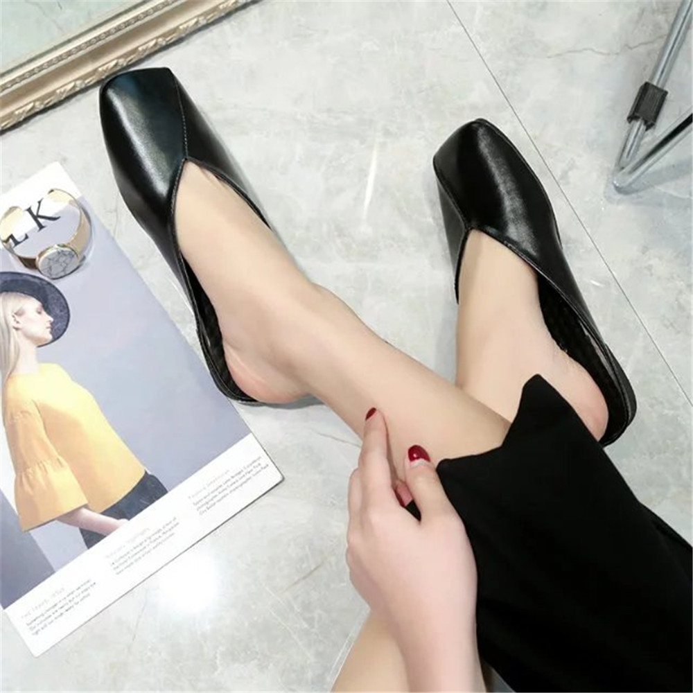 Fashion Slippers Retro Leather Square Head Women's Shoes