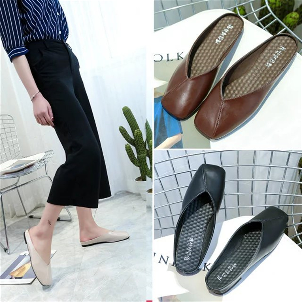 Fashion Slippers Retro Leather Square Head Women's Shoes