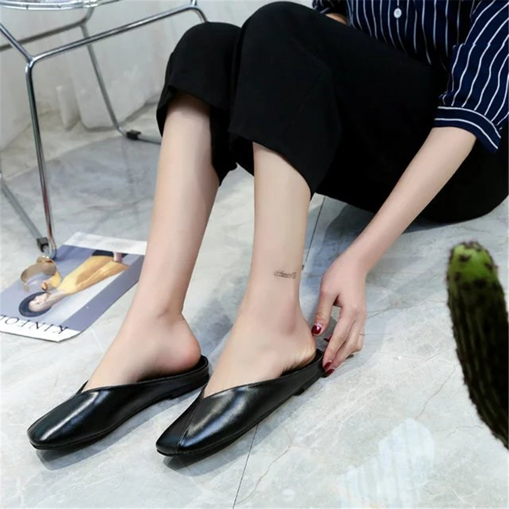 Fashion Slippers Retro Leather Square Head Women's Shoes