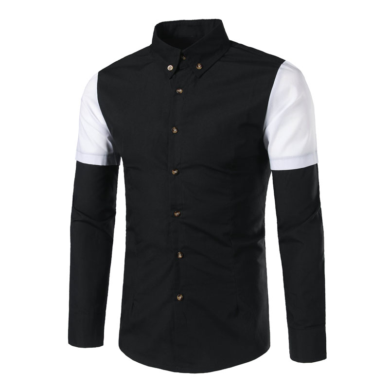 Fashion New Men's Casual Personality Stitching Slim Long-Sleeved Shirt