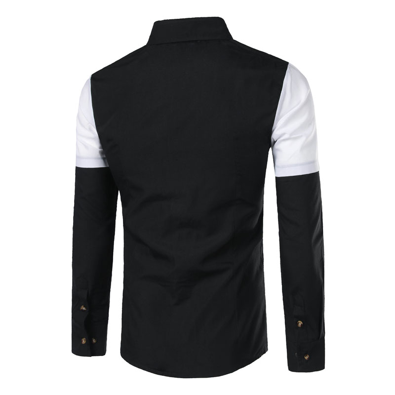Fashion New Men's Casual Personality Stitching Slim Long-Sleeved Shirt