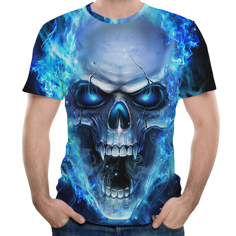 2018 Summer Blu-Ray Skull Head 3D Printing Short-Sleeved T-shirt