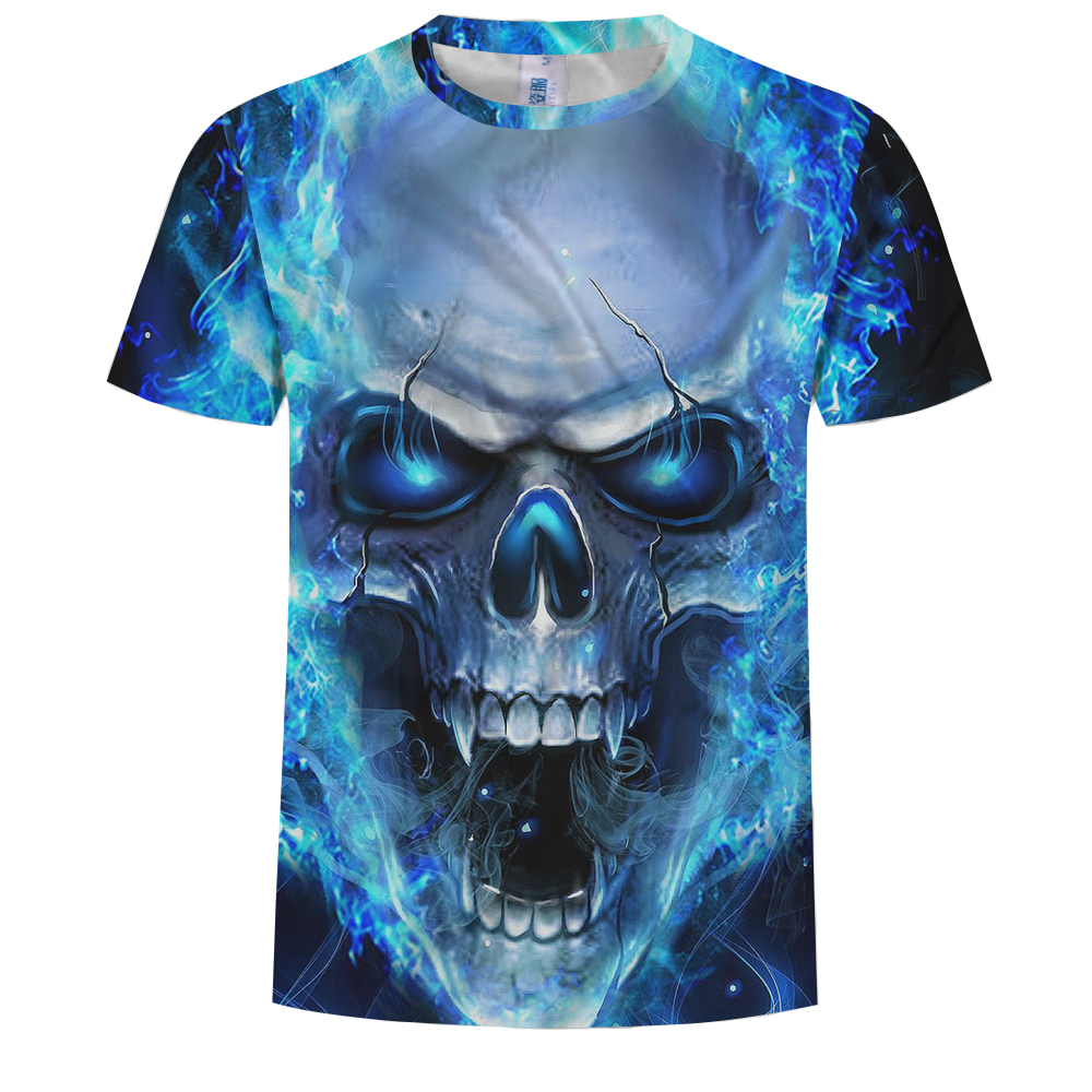 2018 Summer Blu-Ray Skull Head 3D Printing Short-Sleeved T-shirt