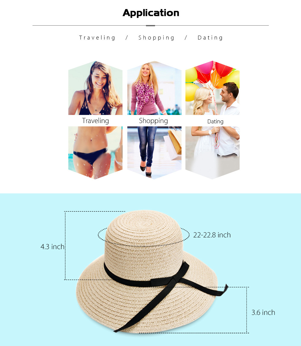 YJA - 208 Women Summer Sun Protection Bucket Sunshade Sand-beach Straw Hat with Gracile Belt Bowknot