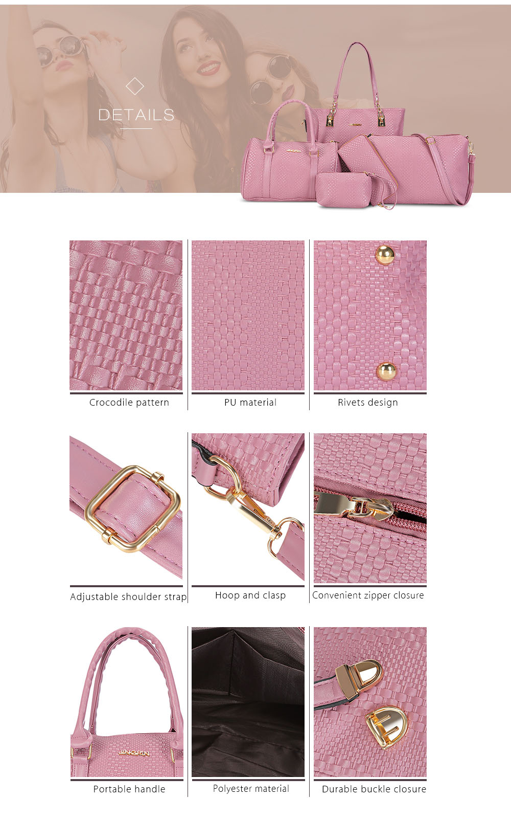Women 5pcs Top-handle Female Handbag Shoulder Wristlet Purse Ladies PU Leather Crossbody Bag