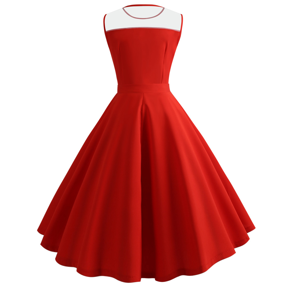 Hepburn Vintage Series Women Dress Spring And Summer Grenadine Stitching Design Sleeveless Belt Retro Corset Dress