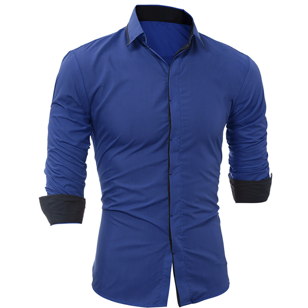 Classic Dark Door Smashing Color Edging Men's Casual Slim Long-Sleeved Shirt