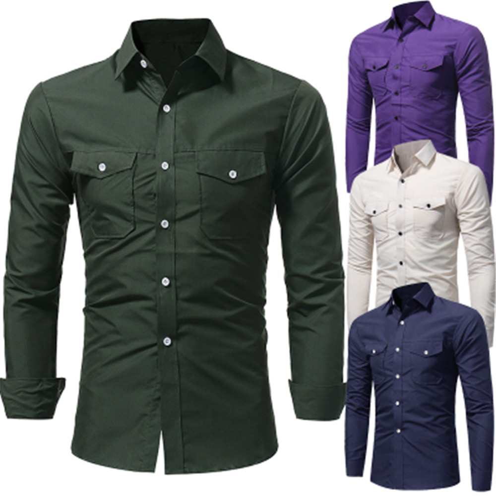 New Classic Double Sack Double Cover Men's Casual Slim Long Sleeve Shirt