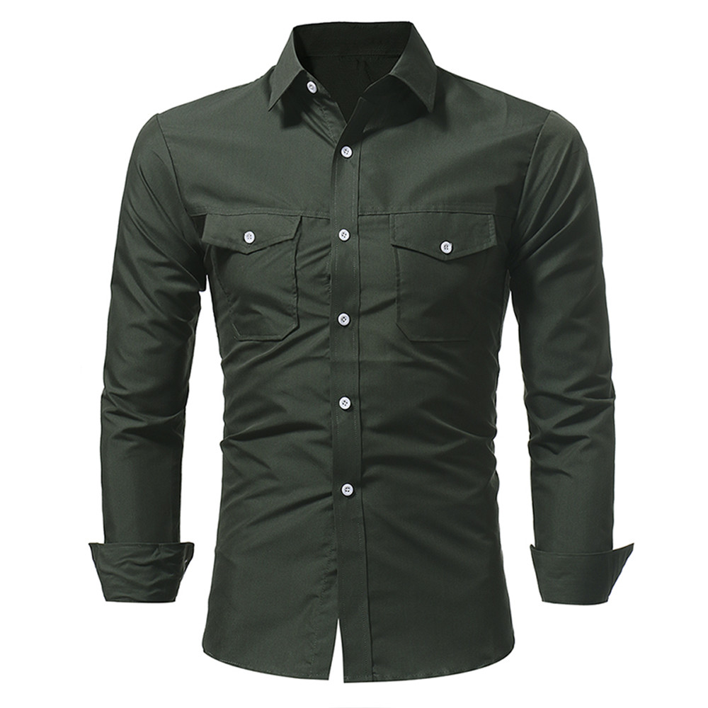 New Classic Double Sack Double Cover Men's Casual Slim Long Sleeve Shirt