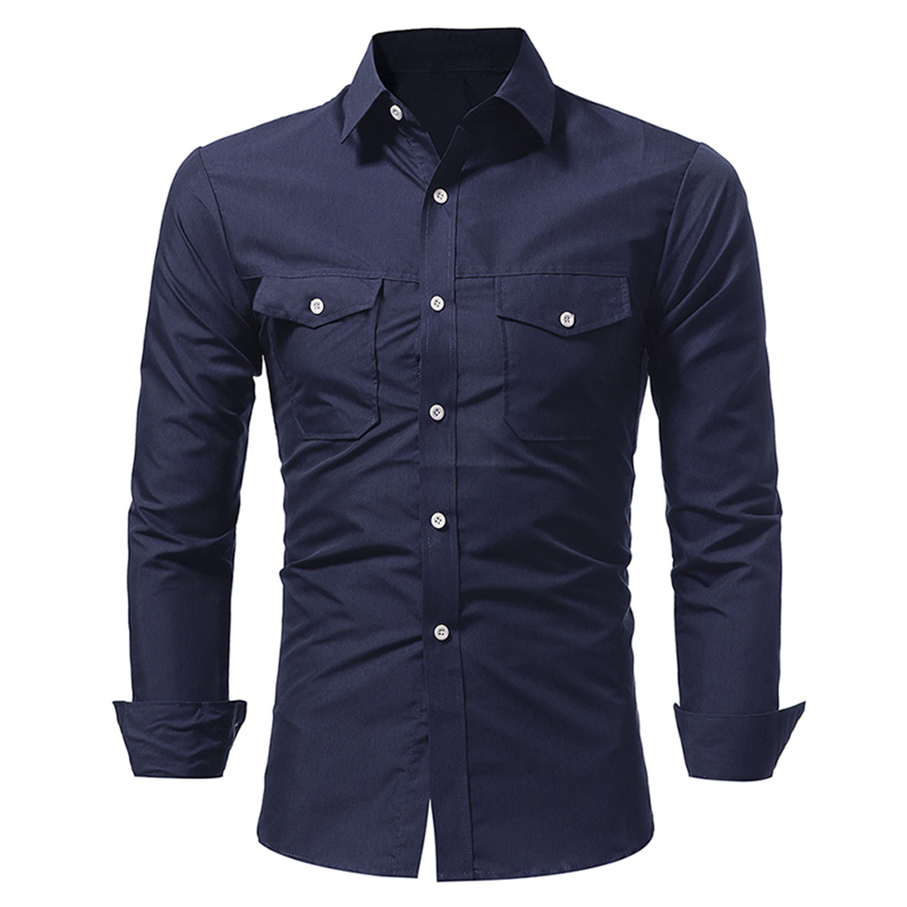 New Classic Double Sack Double Cover Men's Casual Slim Long Sleeve Shirt