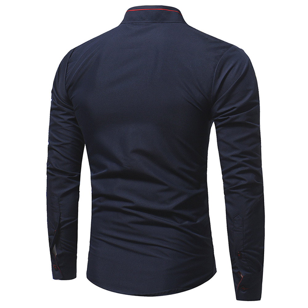 New Personalized Striped Lace Men's Casual Slim Long-Sleeve Shirt