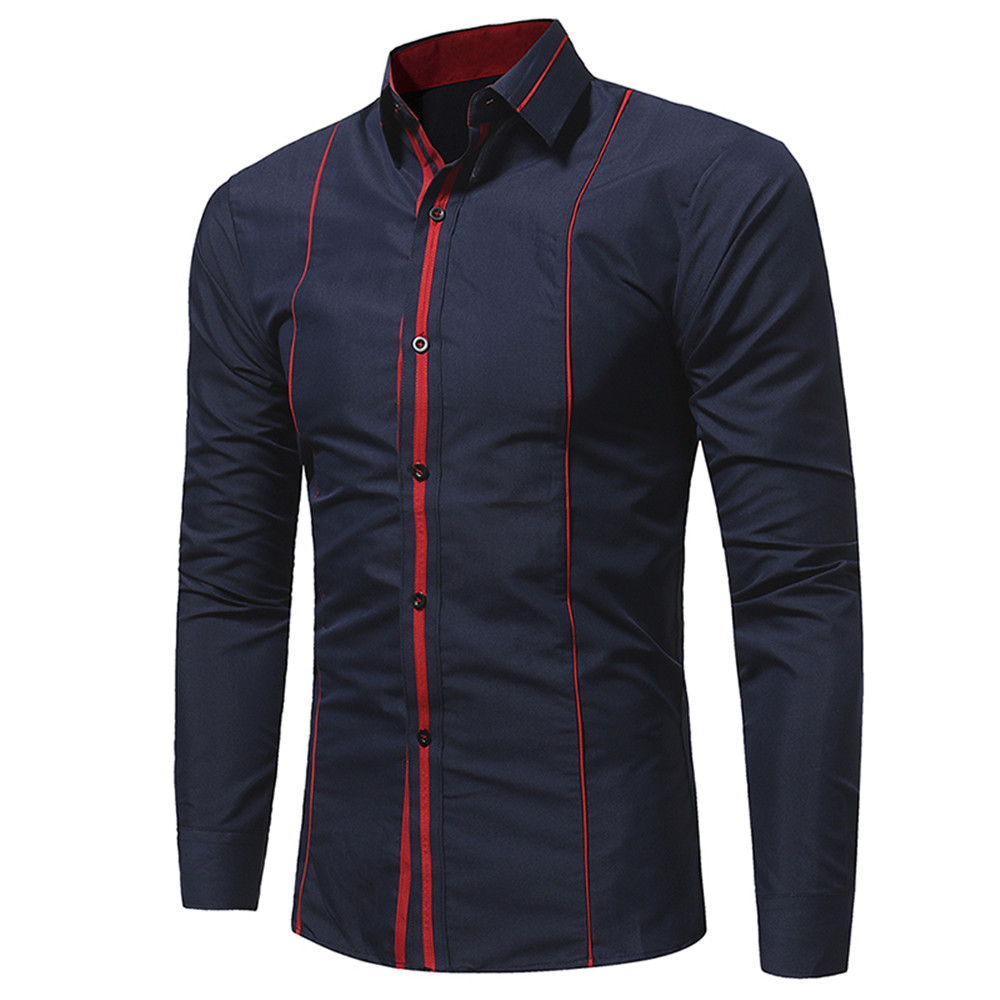 New Personalized Striped Lace Men's Casual Slim Long-Sleeve Shirt