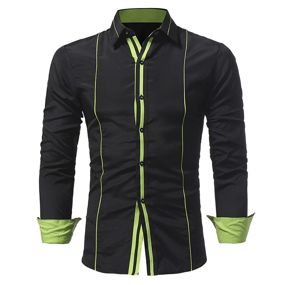 New Personalized Striped Lace Men's Casual Slim Long-Sleeve Shirt