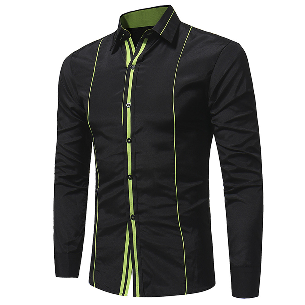 New Personalized Striped Lace Men's Casual Slim Long-Sleeve Shirt